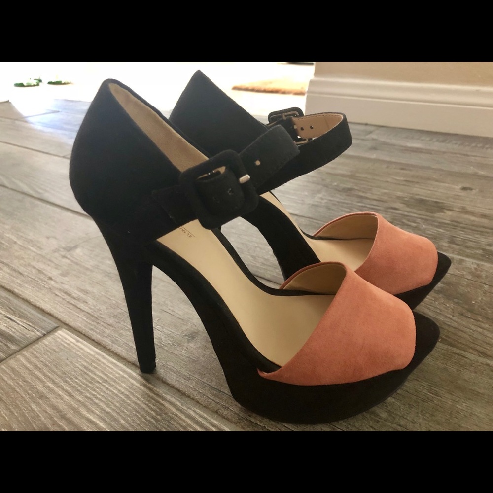 Zara pink and black suede heeled sandals